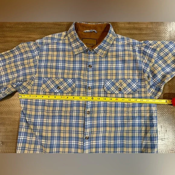 Venado Men’s Flannel Blue Plaid Button Down Shirt Long Sleeve 100% Cotton Large - Picture 8 of 15